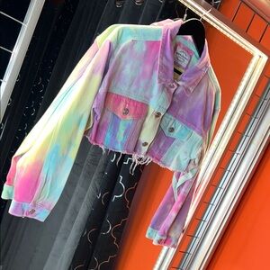 🌈 Boutique American Bazi Pastel Tie-Dye Distressed Crop Jacket 🌈